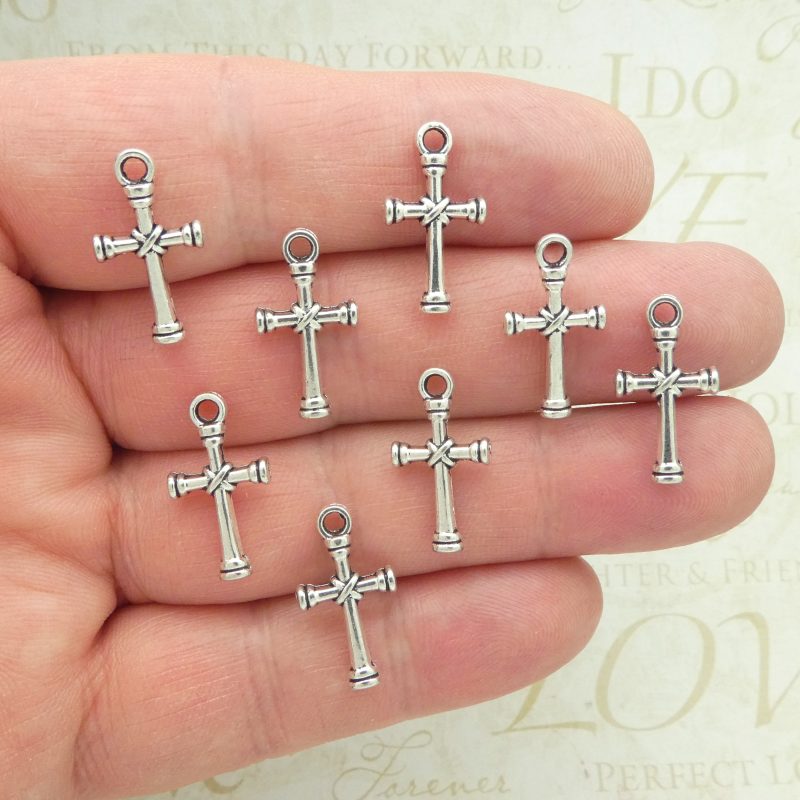 10 Simple Silver Cross Charm Pendant 20x11mm by TIJC SP1544 - Image 2