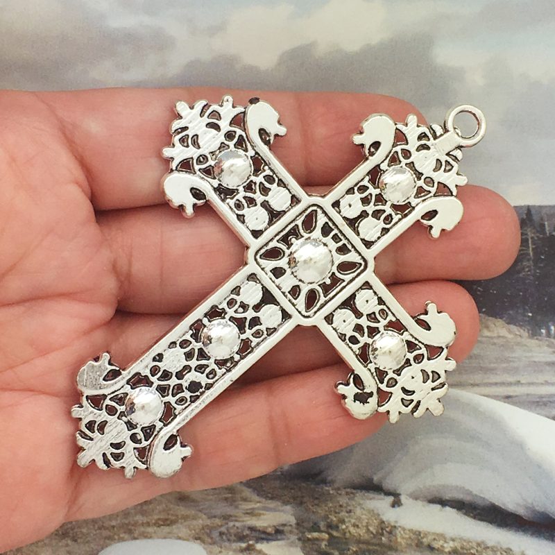 1 Crystal Cross Charm Pendant Silver by TIJC SP1628 - Image 2