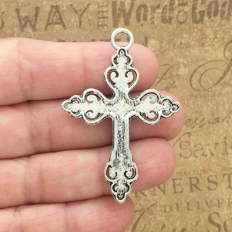 2 Filigree Silver Cross Charm Pendant 50x35mm by TIJC SP1632 - Image 2