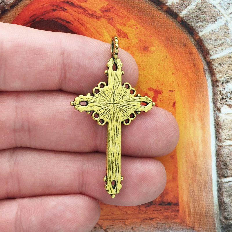 3 Gold Crucifix Cross Charm Rosary Parts by TIJC SP1646 - Image 3