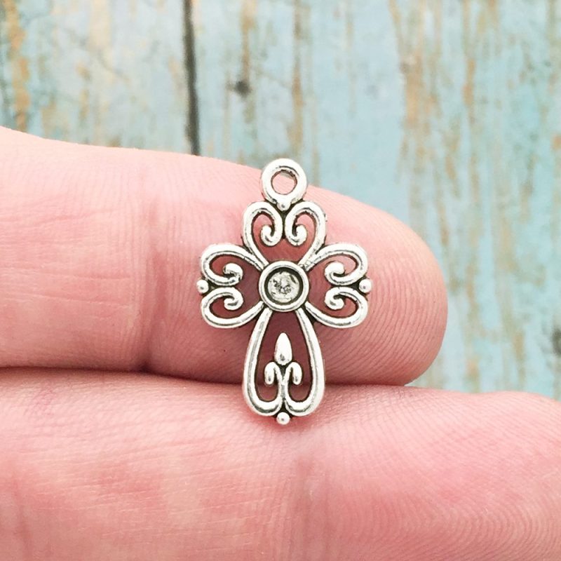 small silver cross charms bulk