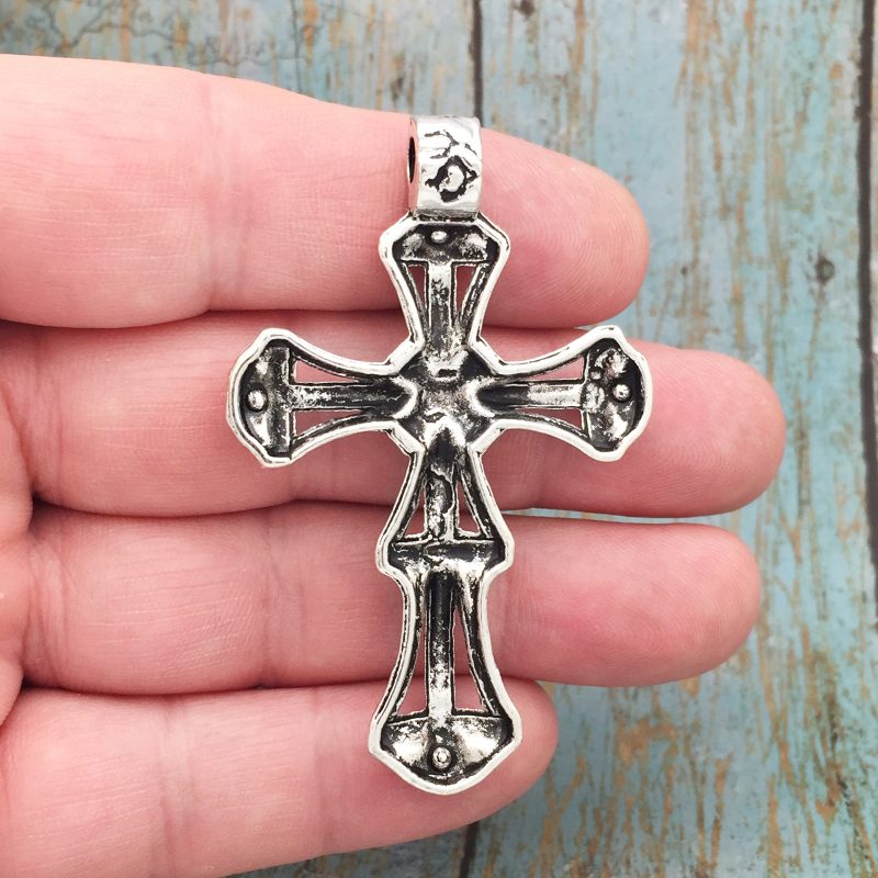 1 Crystal Cross Charm Pendant Silver by TIJC SP1705 - Image 2