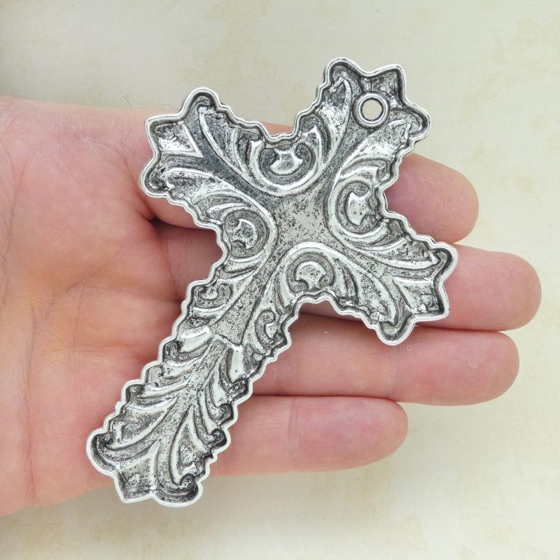 1 Silver Cross Charm Pendant Extra Large by TIJC SP1761 - Image 3