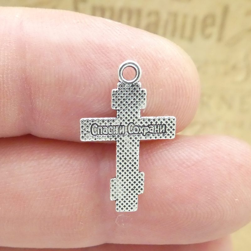 15 Silver Crucifix Cross Charm Pendant Russian Orthodox Style by TIJC SP1794 - Image 3