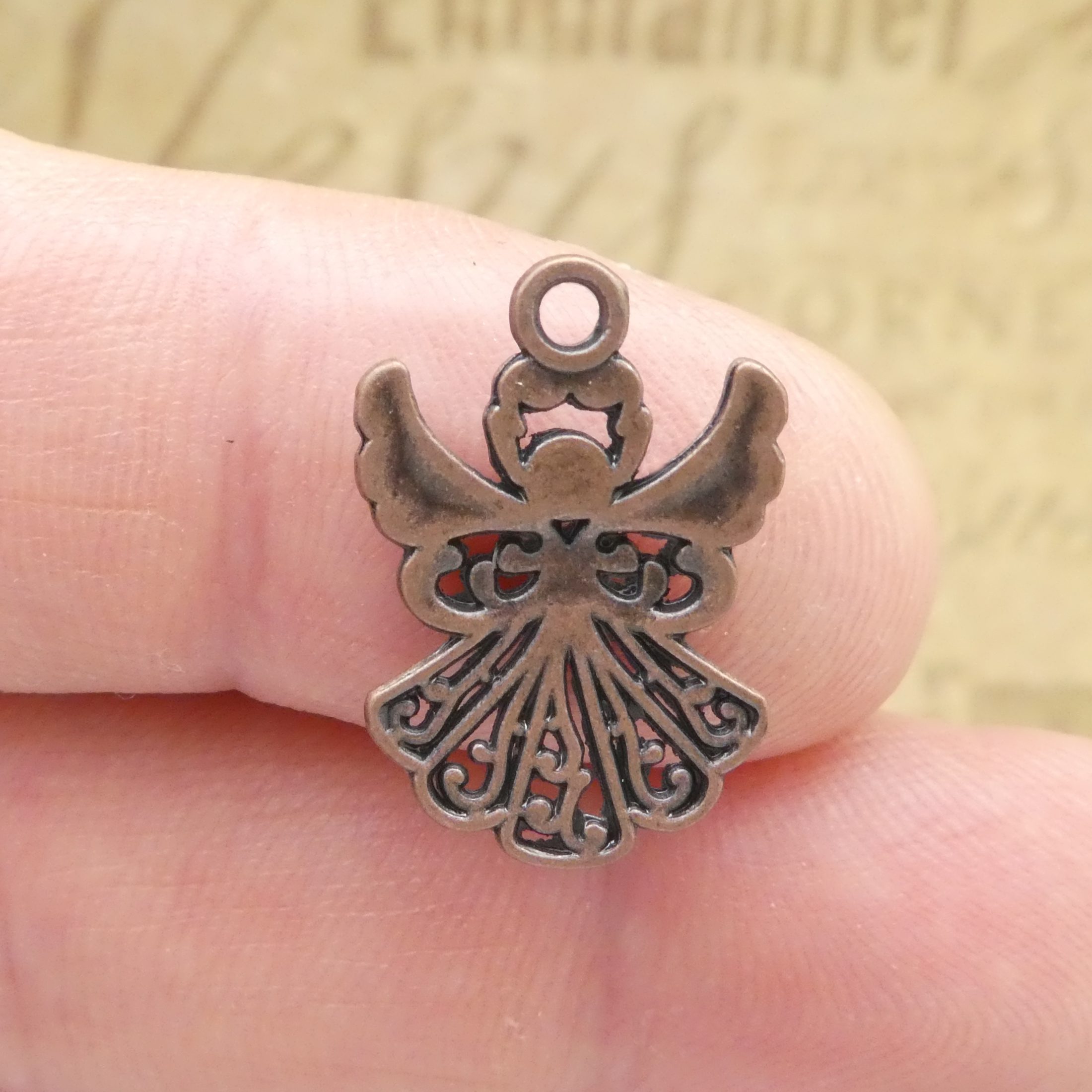 10 Filigree Angel Charm Pendant Copper Small by TIJC SP1805 - Image 3