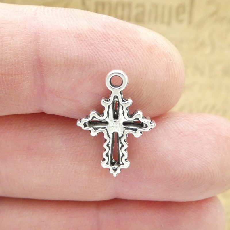 10 Small Silver Cross Charm Pendant by TIJC SP1829 - Image 3