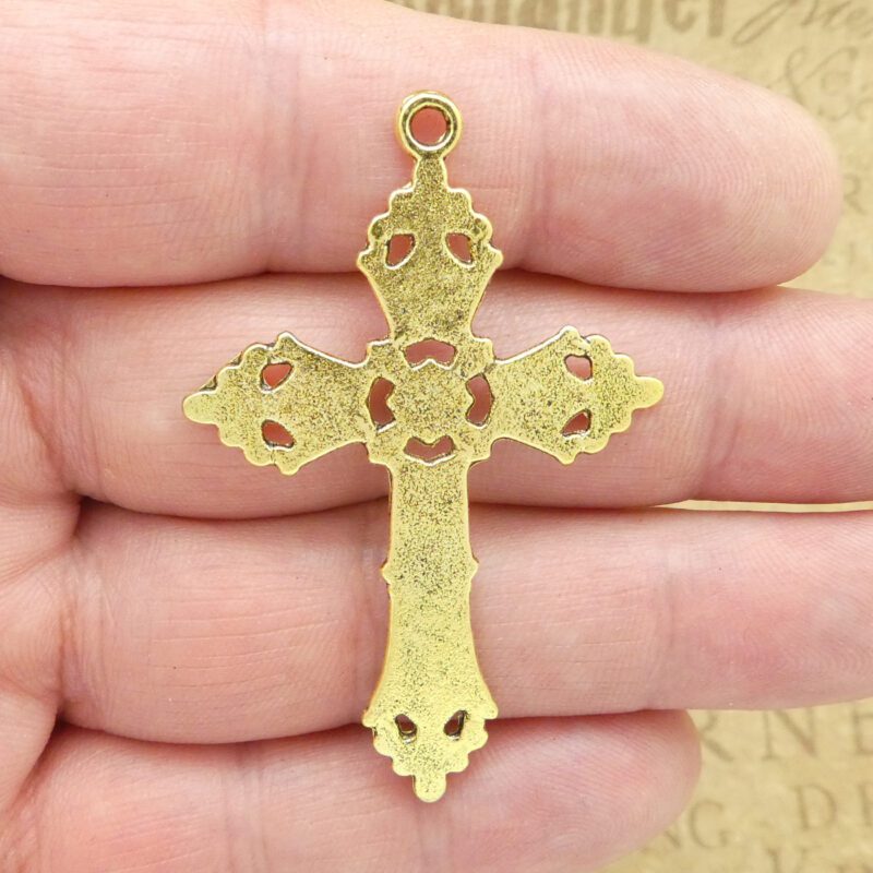 3 Gold Cross Charm Pendant Ornate Large by TIJC SP1841 - Image 5