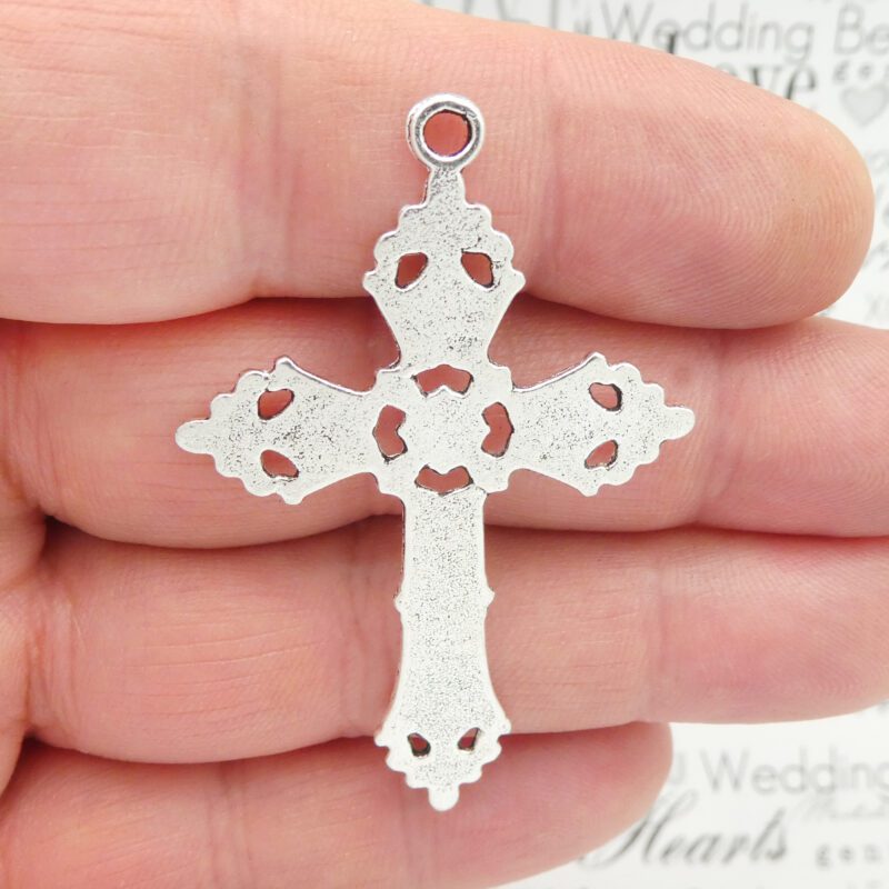 BULK 8 Ornate Cross Charm Pendant Silver by TIJC SP1844B - Image 4