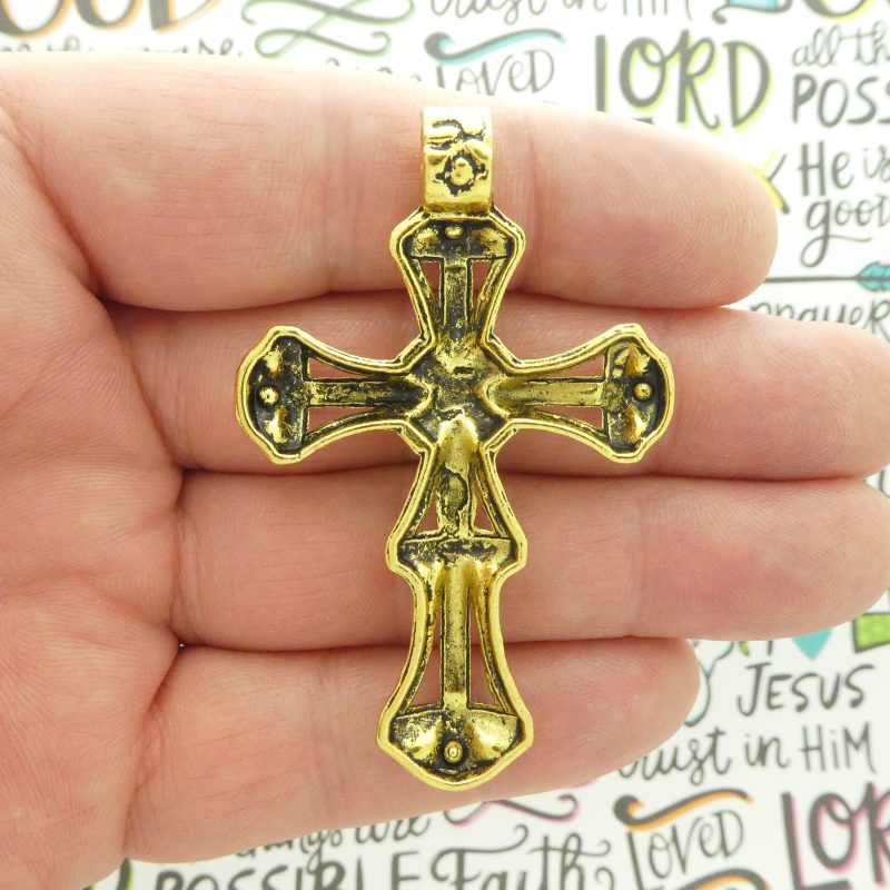 1 Crystal Cross Charm Pendant Gold by TIJC SP1874 - Image 3