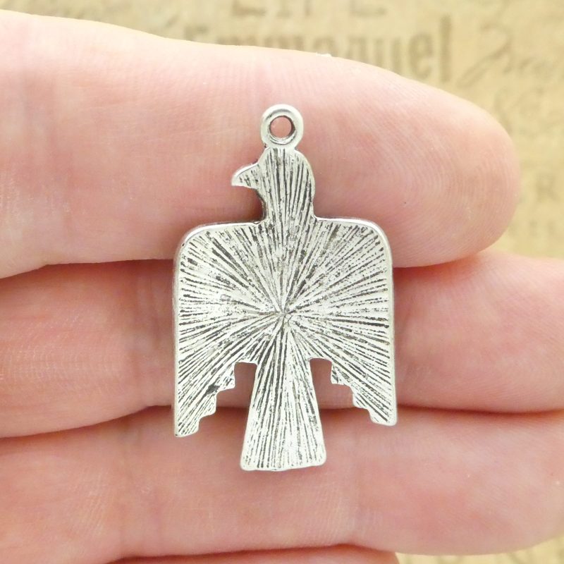 3 Silver Thunderbird Charm Pendant With Turquoise For Southwest Jewelry by TIJC SP1908 - Image 4