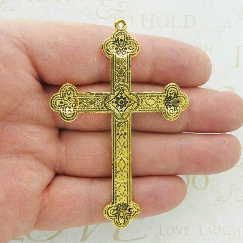 BULK 6 Gold Cross Charm Pendant Large by TIJC SP1913B - Image 4