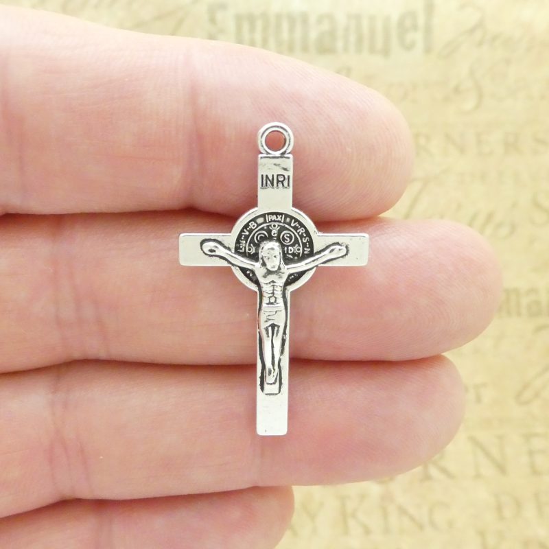 BULK 20 Silver Crucifix Cross Charm with St Benedict by TIJC SP1975B - Image 3