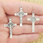BULK 20 Silver Crucifix Cross Charm with St Benedict by TIJC SP1975B