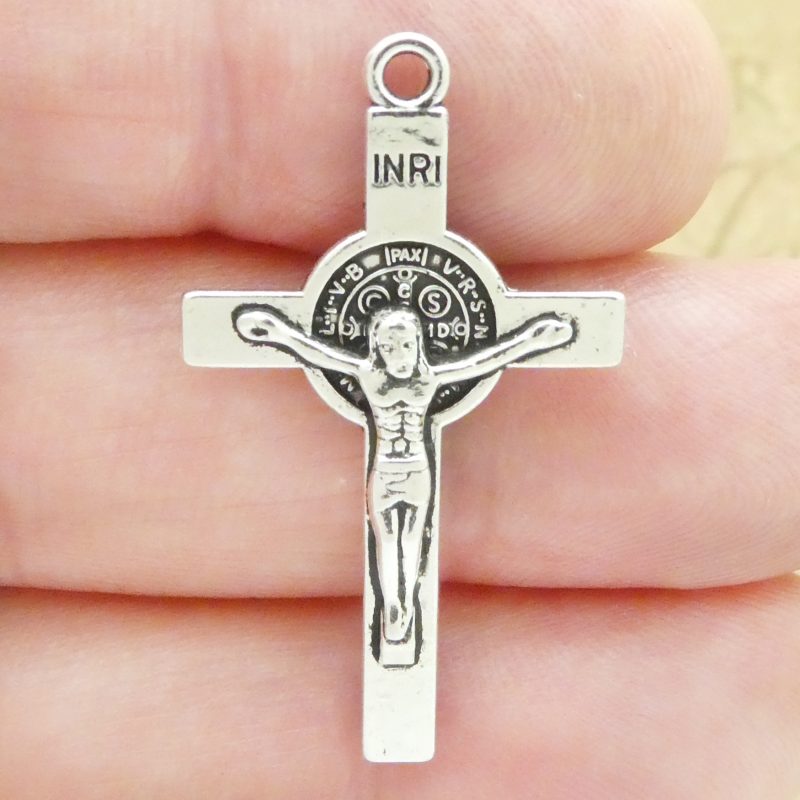 BULK 20 Silver Crucifix Cross Charm with St Benedict by TIJC SP1975B - Image 4