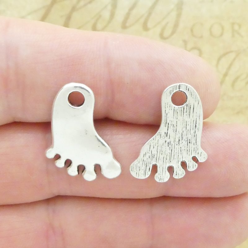 BULK 30 Baby Footprints Charm Silver by TIJC SP1981B - Image 4