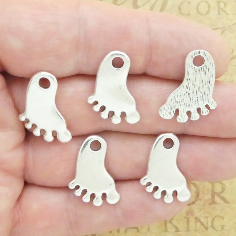 BULK 30 Baby Footprints Charm Silver by TIJC SP1981B - Image 5