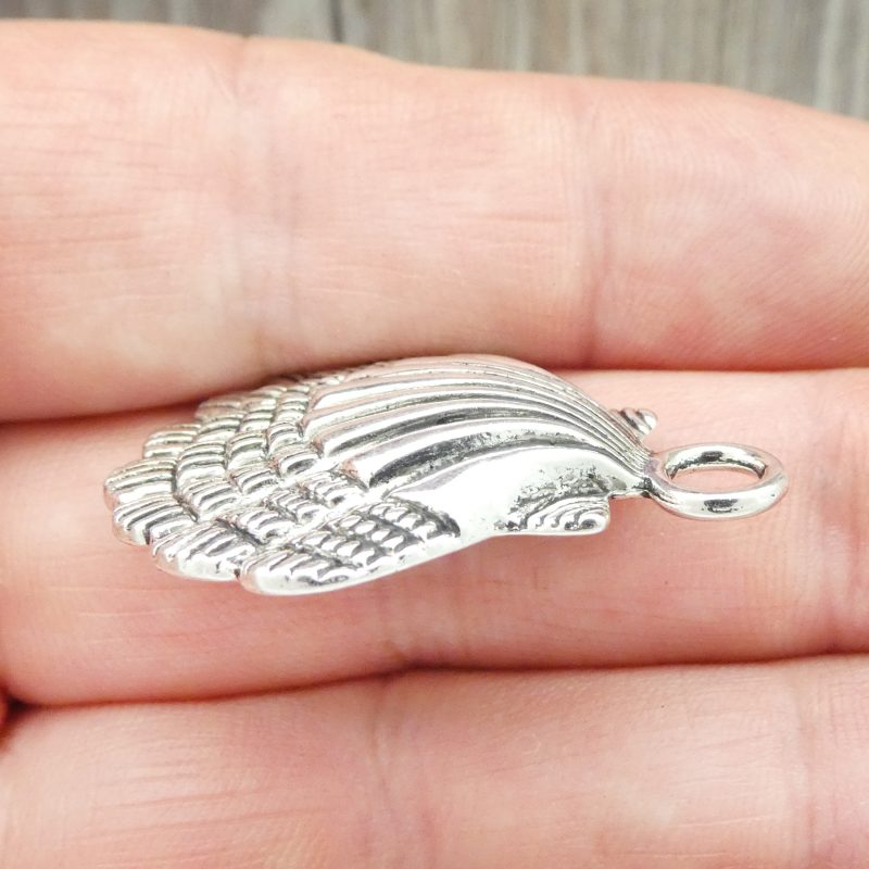 BULK 9 Silver Sea Shell Charm 36x30mm by TIJC SP1203B - Image 4