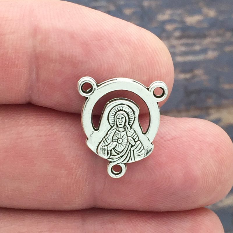 BULK 50 Rosary Centers Parts Sacred Heart of Jesus Silver by TIJC SP0010B - Image 3