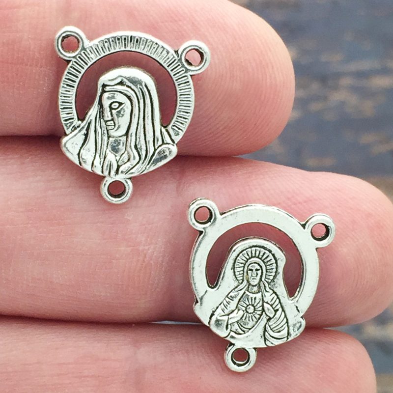 BULK 50 Rosary Centers Parts Sacred Heart of Jesus Silver by TIJC SP0010B - Image 2