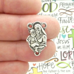 6 Mother Mary Rosary Centerpiece Silver by TIJC SP0027