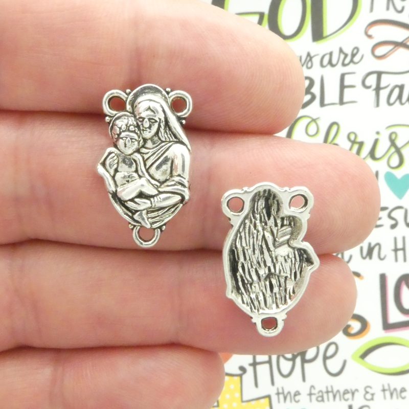 6 Mother Mary Rosary Centerpiece Silver by TIJC SP0027 - Image 4