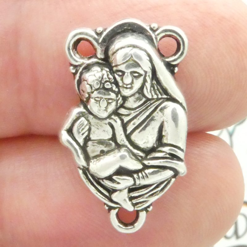6 Mother Mary Rosary Centerpiece Silver by TIJC SP0027 - Image 2