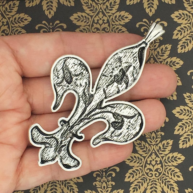 BULK 4 Fleur De Lis Charm Pendant Silver Large by TIJC SP0029B - Image 2