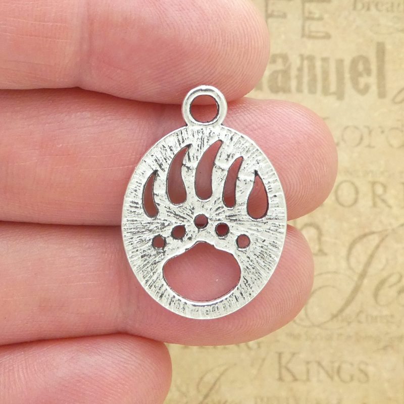 BULK 15 Silver Bear Claw Charm Paw Print Pendant SP0085B - Image 5