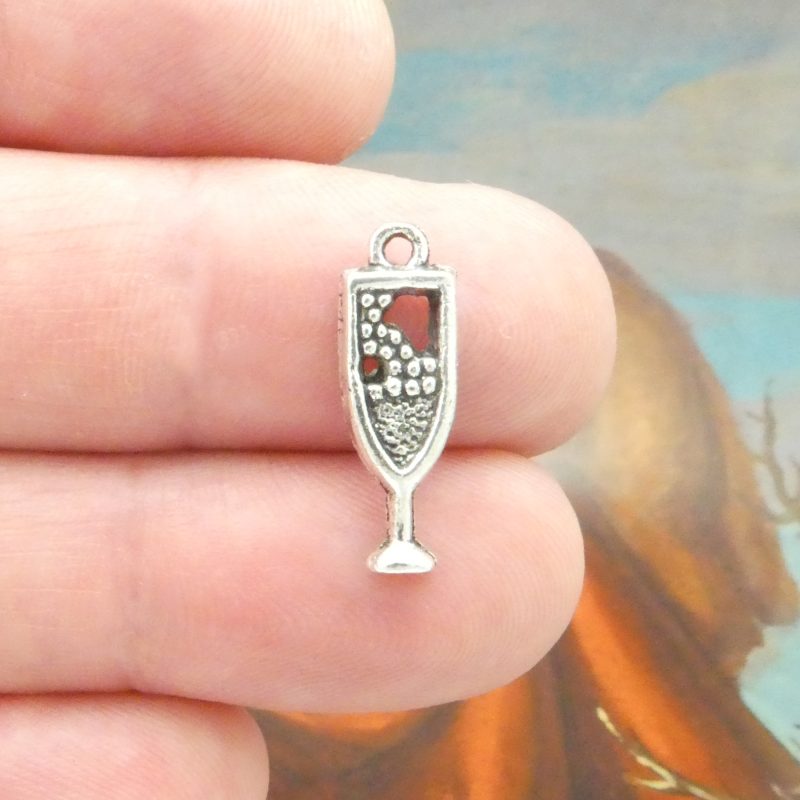 BULK 60 Silver Wine Glass Charm Pendant by TIJC SP0097B - Image 2