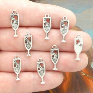 BULK 60 Silver Wine Glass Charm Pendant by TIJC SP0097B