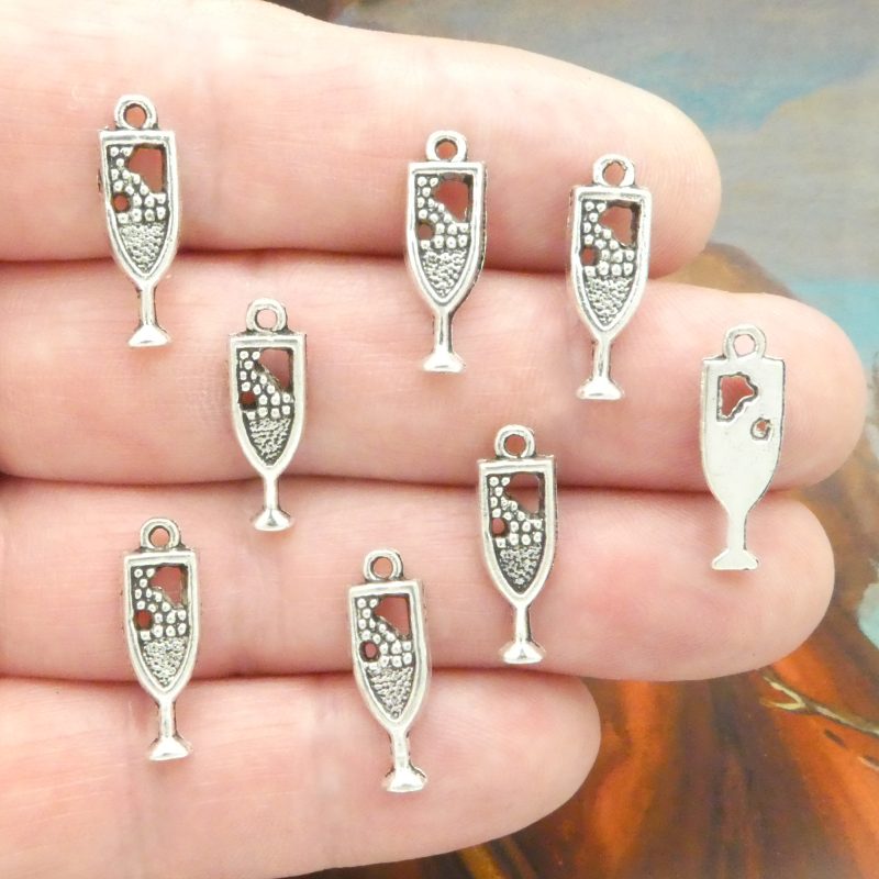 BULK 60 Silver Wine Glass Charm Pendant by TIJC SP0097B