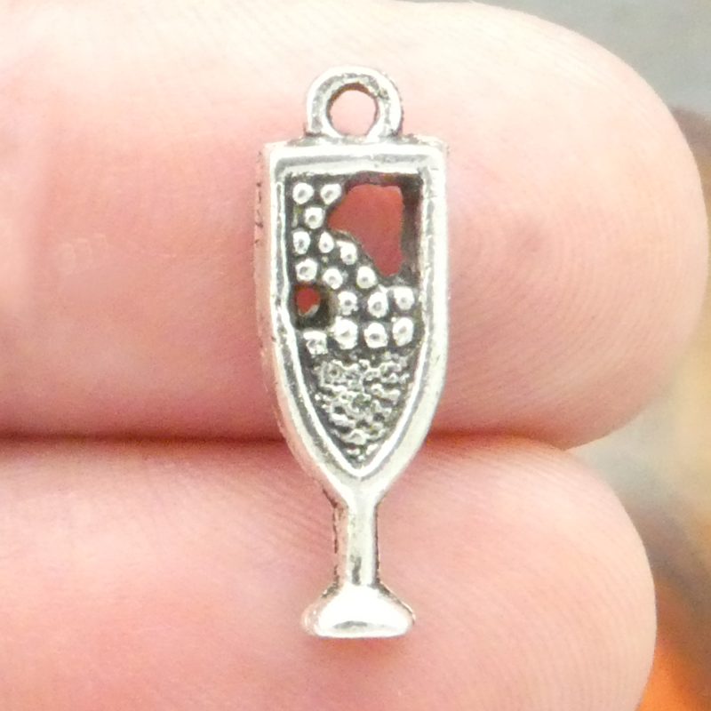BULK 60 Silver Wine Glass Charm Pendant by TIJC SP0097B - Image 3