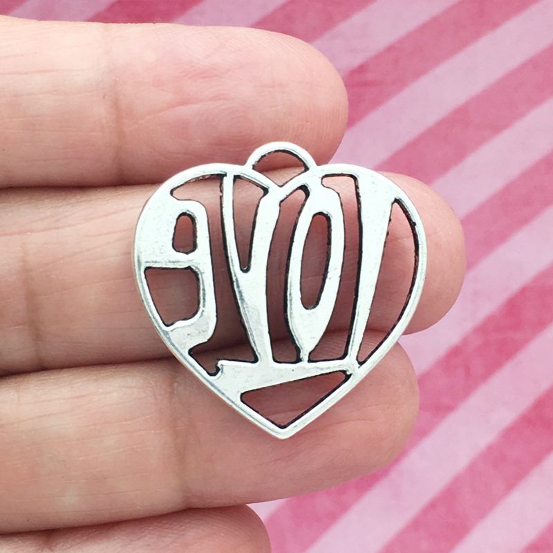 BULK 12 Love Heart Charm Silver by TIJC SP0120B - Image 2