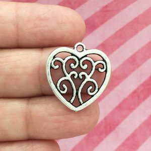 BULK 30 Silver Filigree Heart Charm by TIJC SP0121B
