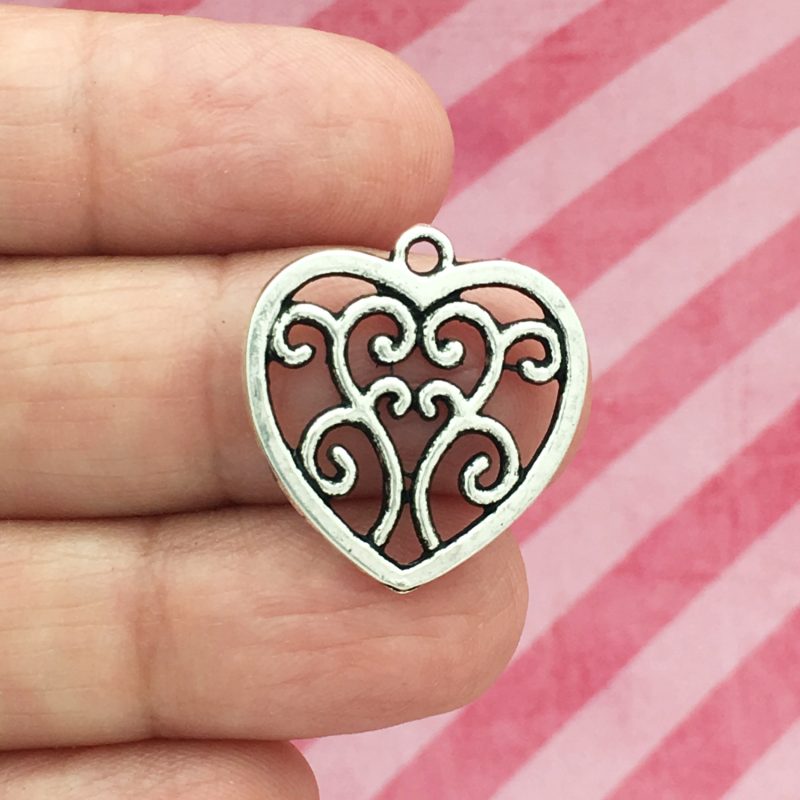 BULK 30 Silver Filigree Heart Charm by TIJC SP0121B