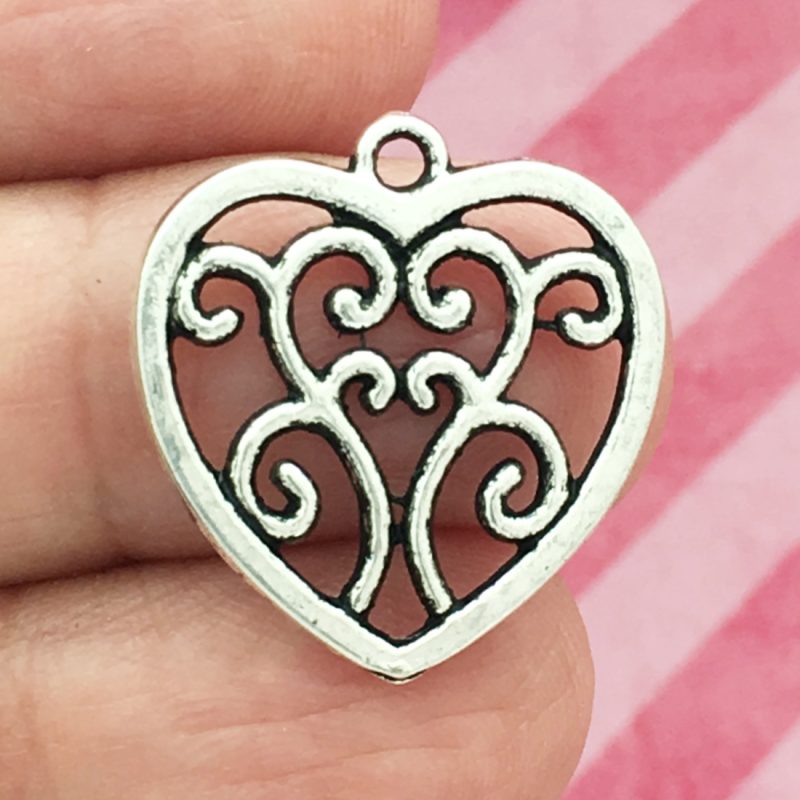 BULK 30 Silver Filigree Heart Charm by TIJC SP0121B - Image 3
