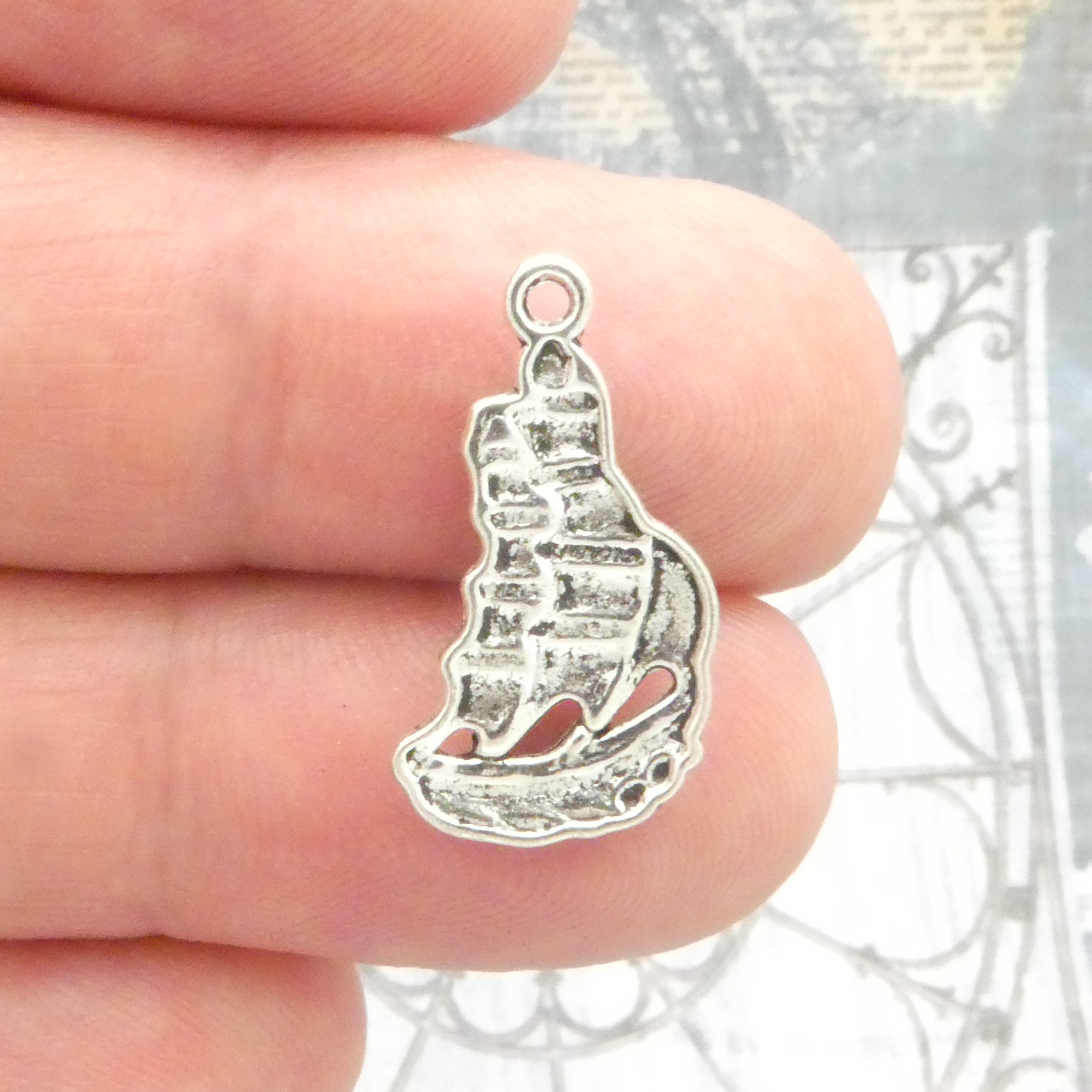 12 Silver Pirate Ship Charm by TIJC SP0134 - Image 2