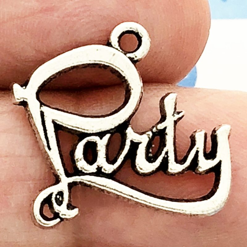 BULK 30 Party Word Charm Silver by TIJC SP0135B - Image 3