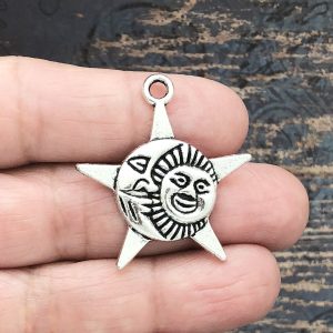 Sun Moon Star Charm Silver