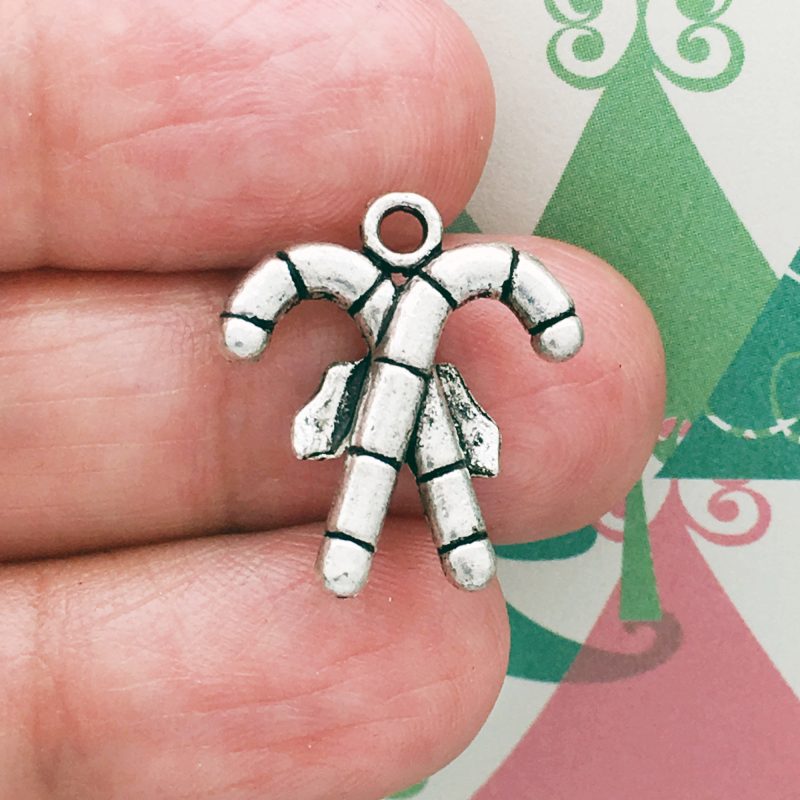 BULK 40 Candy Cane Charm Silver by TIJC SP0176B - Image 2