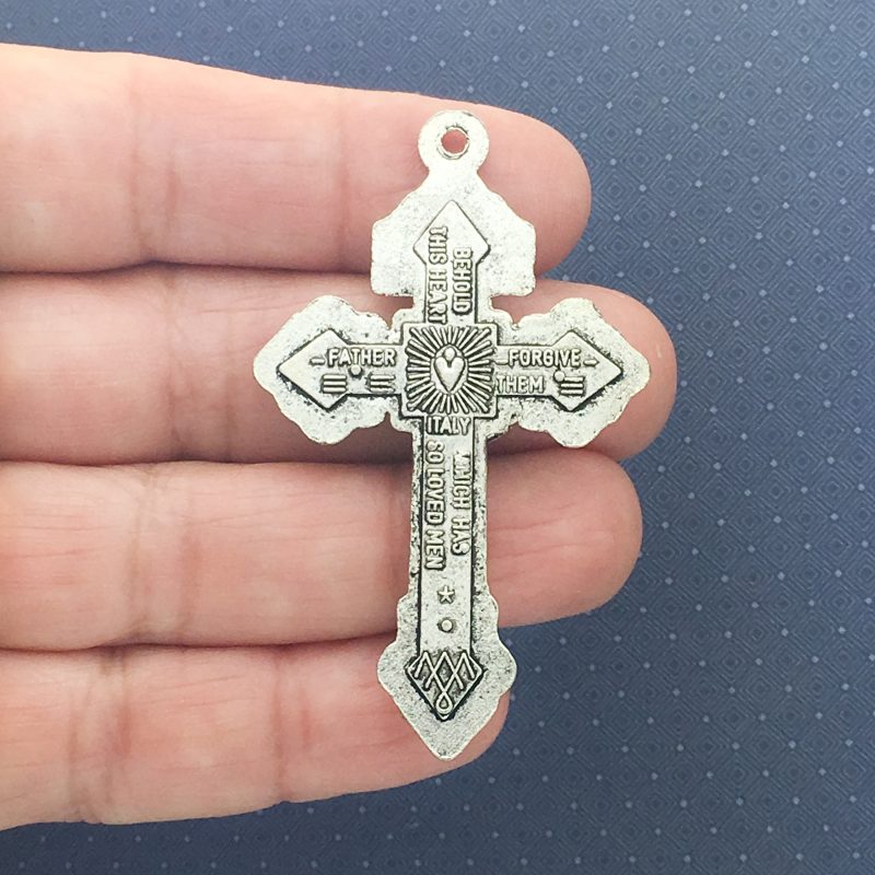 BULK 4 Silver Crucifix Cross Charm Pendant for Rosary Parts 56x34mm by TIJC SP0184B - Image 3