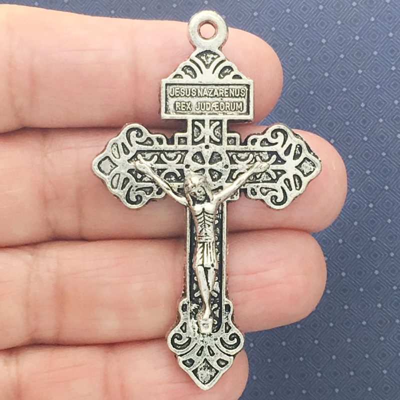 BULK 4 Silver Crucifix Cross Charm Pendant for Rosary Parts 56x34mm by TIJC SP0184B - Image 2