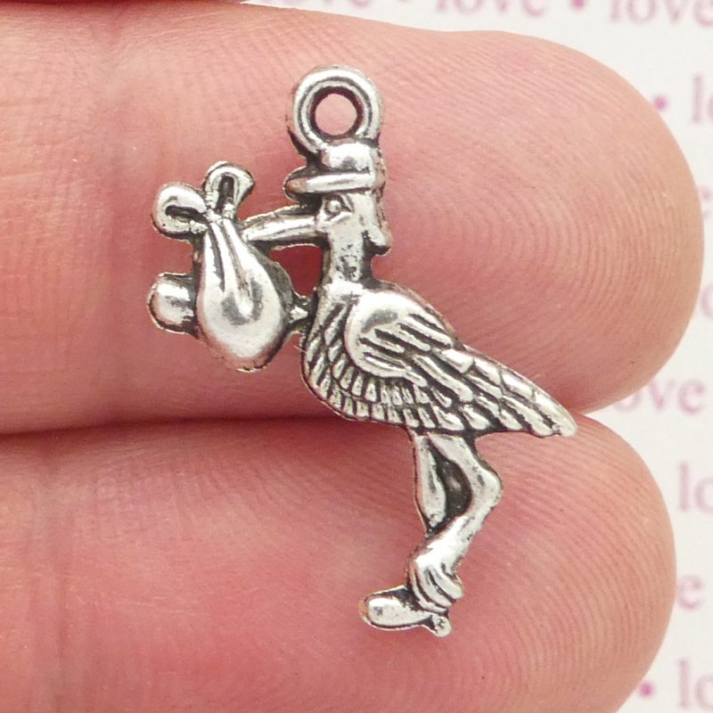 8 Stork Charm Baby Silver by TIJC SP0203 - Image 2