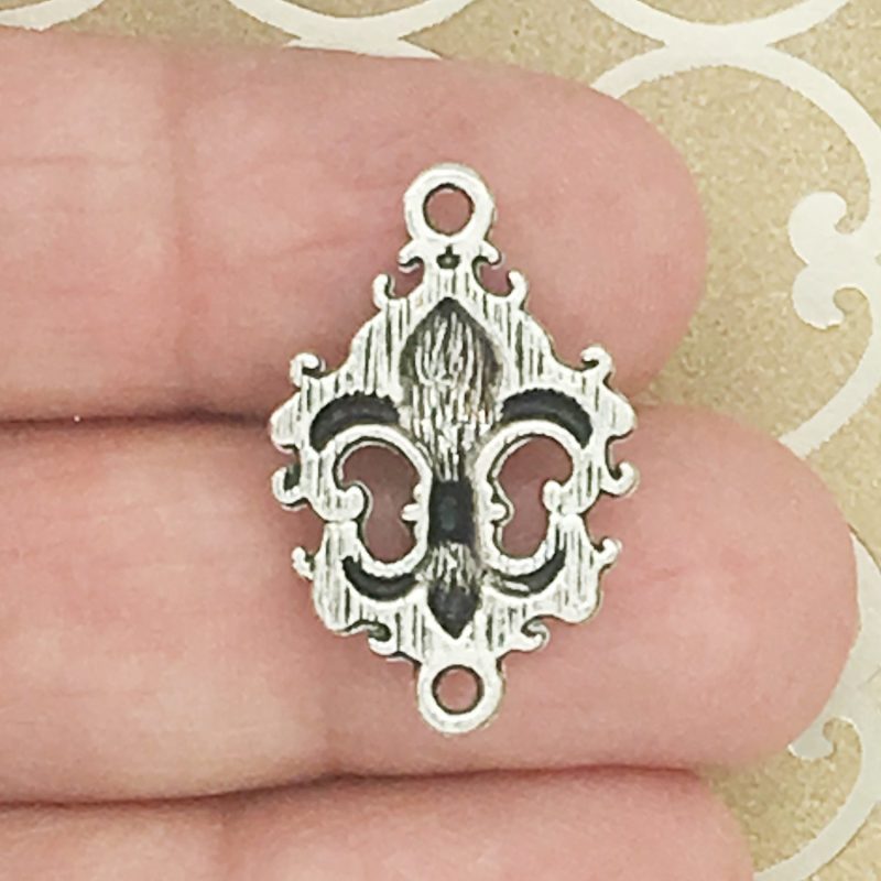 12 Fleur de Lis Charm Silver Bracelet Connector 24x16mm by TIJC SP0226 - Image 2