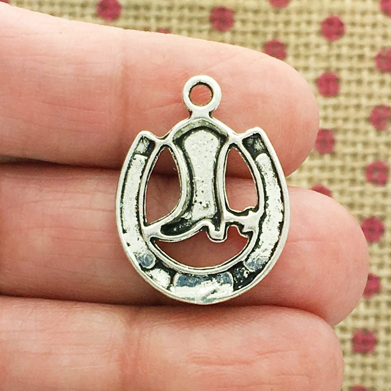 BULK 20 Cowboy Boot with Horseshoe Charm Silver by TIJC SP0242B - Image 2
