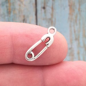 BULK 80 Baby Safety Pin Charm Silver by TIJC SP0256B