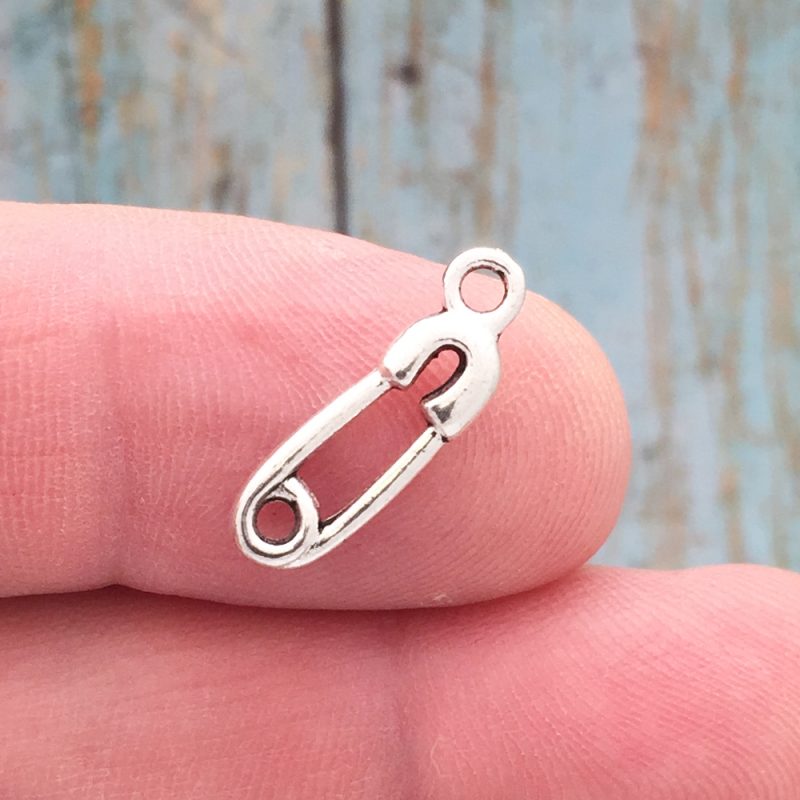 BULK 80 Baby Safety Pin Charm Silver by TIJC SP0256B