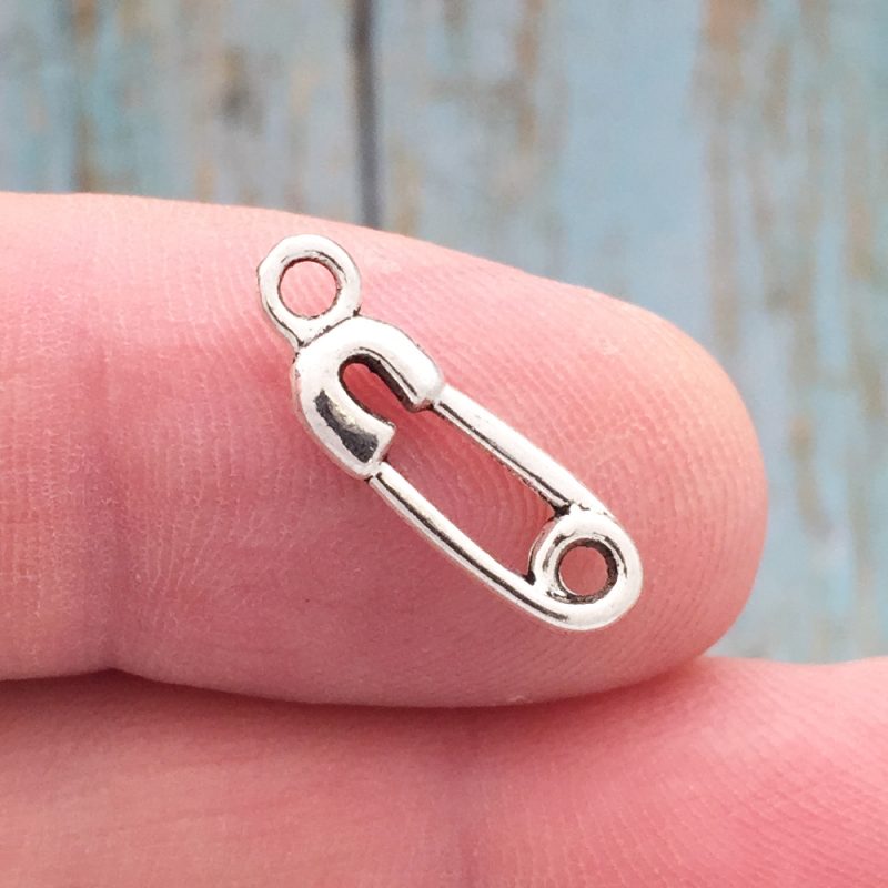 BULK 80 Baby Safety Pin Charm Silver by TIJC SP0256B - Image 2
