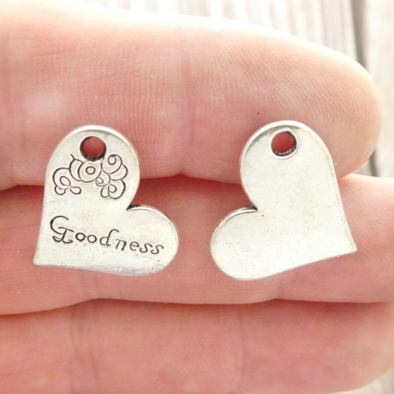 BULK 25 Silver Goodness Affirmation Heart Charm 18x21mm by TIJC SP0264B - Image 3