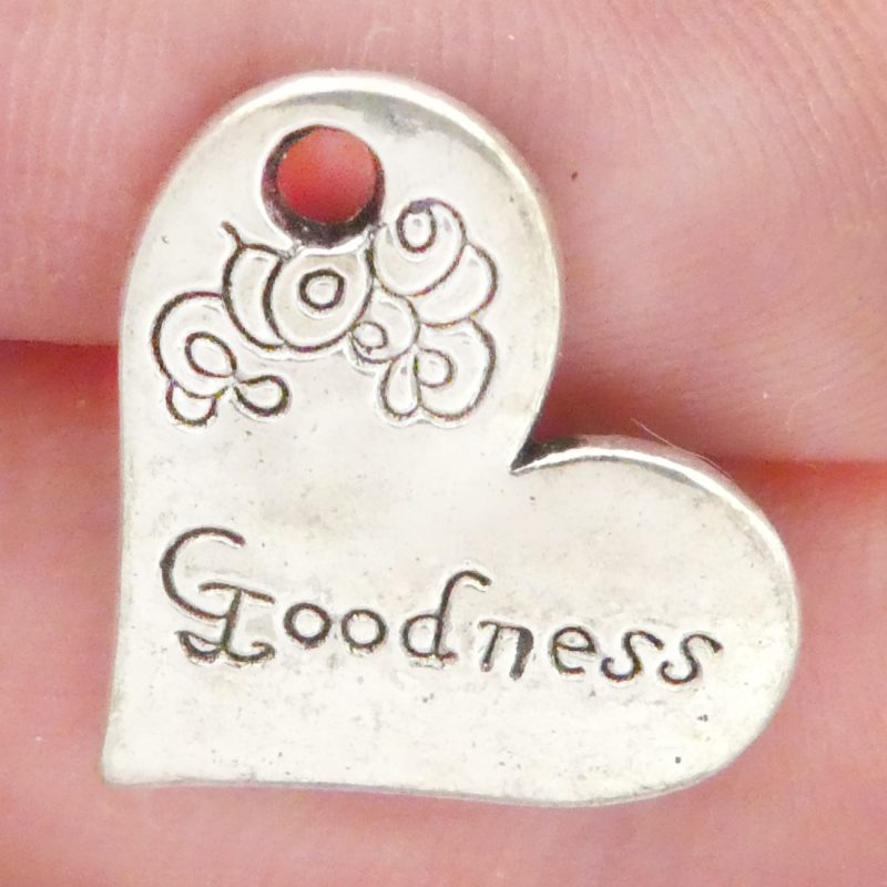 BULK 25 Silver Goodness Affirmation Heart Charm 18x21mm by TIJC SP0264B - Image 2
